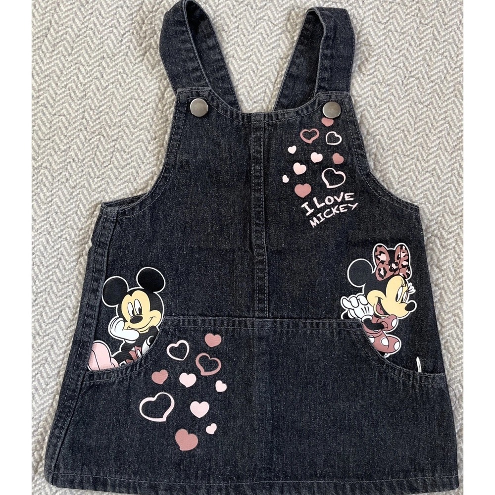 DISNEY JUNIOR Mickey‎ & Minnie Mouse Black Overall Jumper Snap Closure 18M